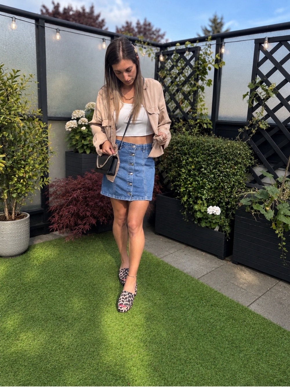 Classic Button-Front Denim Mini Skirt - Blue